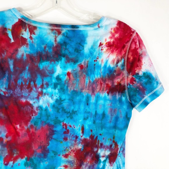 Chaps Small Top Flying Fireworks Blue Red Short Sleeve Tee Handmade Tie Dye 1038 - Picture 6 of 9